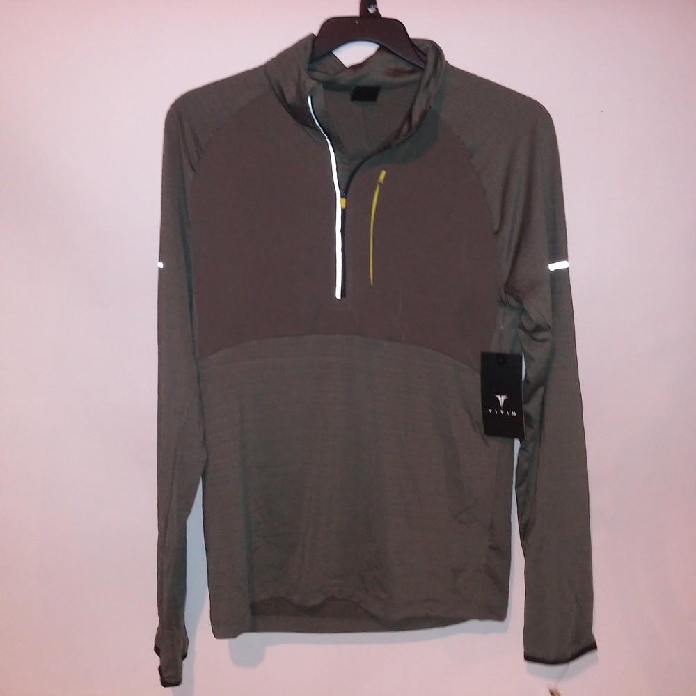 Titin Shirt Mens Small Waffle Knit 1/4 Zip Olive Green Collared Long Sleeve